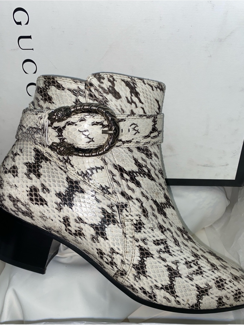 Gucci DIONYSUS women White/ Black Snake skin leather Ankle Boot size 40 EUR